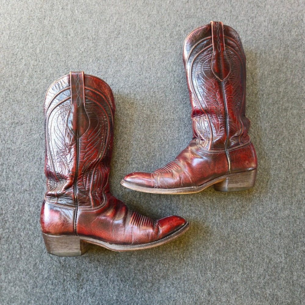 Lucchese San Antonio Black Cherry Leather West Cowboy Boots Wms 9.5B Stagecoach